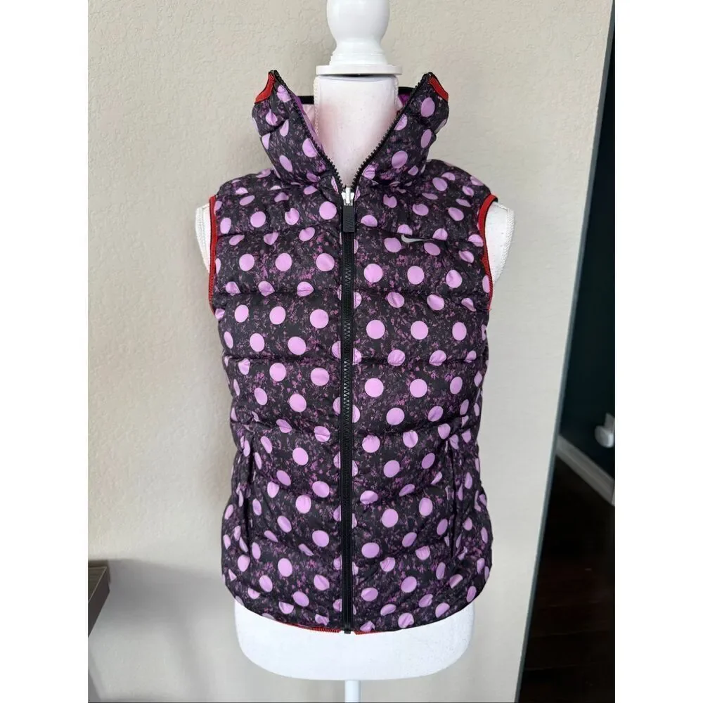 NEW Nike Girls Large Reversible Purple Polka Dot Orange Puffer Vest
